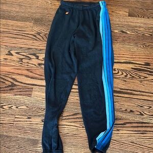Aviator Nation Black Sweatpants with Blue Stripes